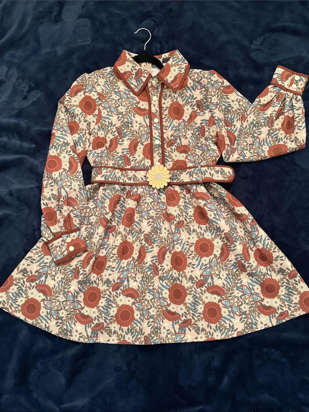 Women’s Rust Floral Belted Shirt Dress
